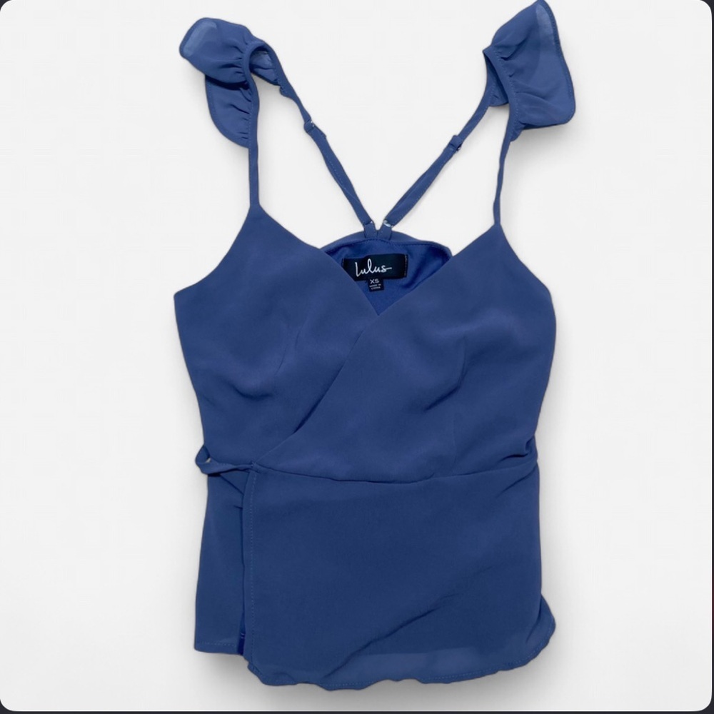Lulu’s Women’s Totally In Love Slate Blue Wrap Top Size XS